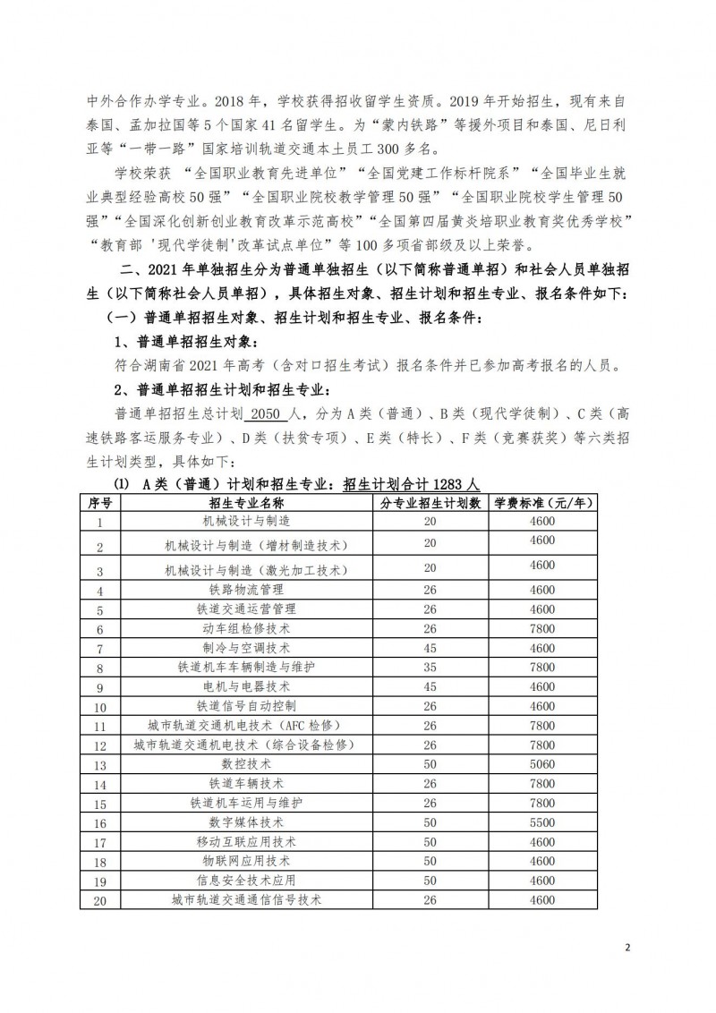 湖南铁道职业技术学院2021年单独招生简章（标准版）(图2)