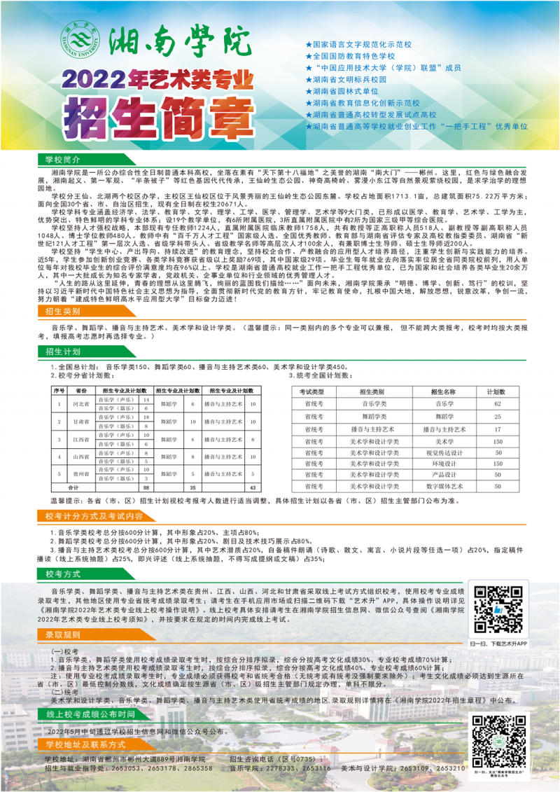 湘南学院2022年艺术类专业招生简章（图片版）(图1)