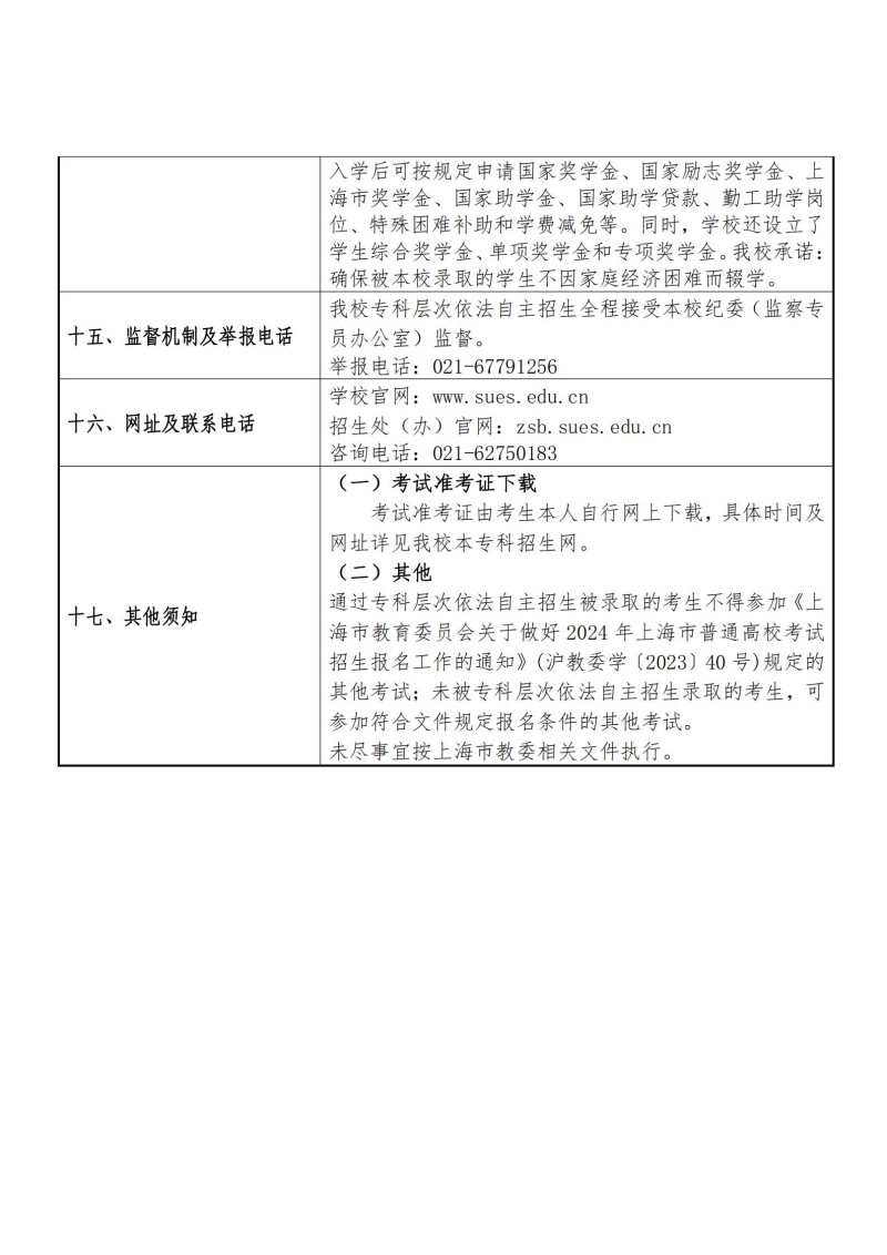 2024年上海工程技术大学自主招生章程