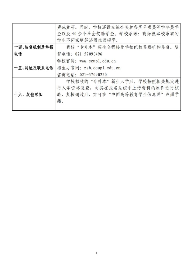 华东政法大学2024专升本招生章程